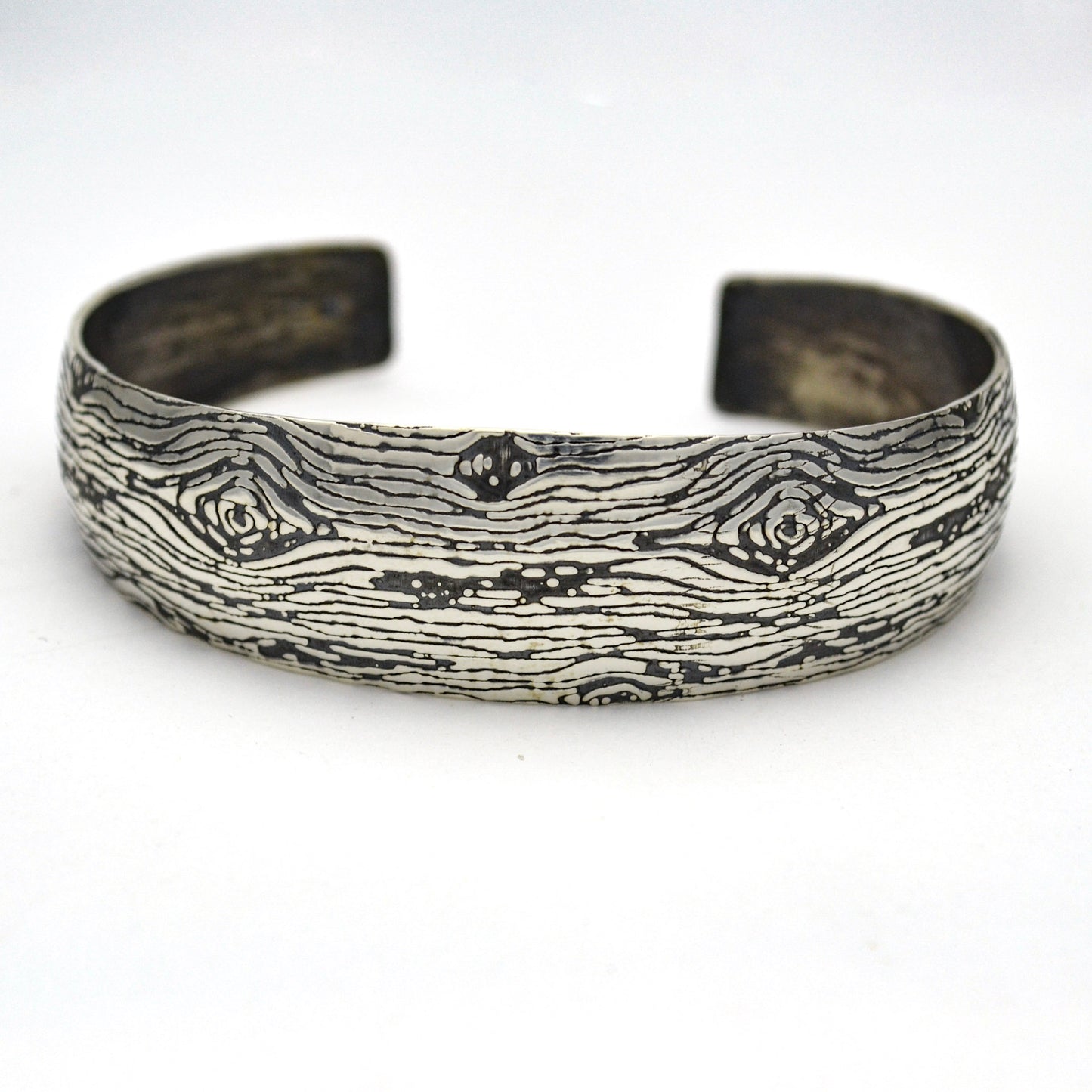 Greater Love Woodgrain Cuff Bracelet in Sterling Silver