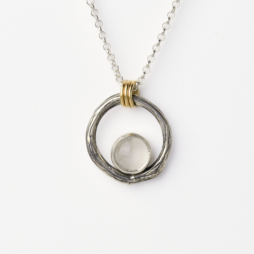 Greater Love Sterling Silver Circle Branch & Moonstone Necklace With 14kt Gold Filled Accent