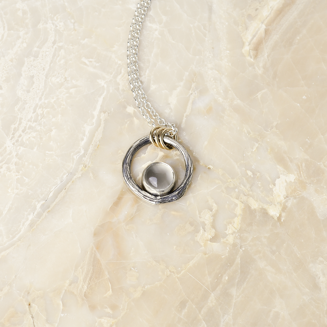 Greater Love Sterling Silver Circle Branch & Moonstone Necklace With 14kt Gold Filled Accent