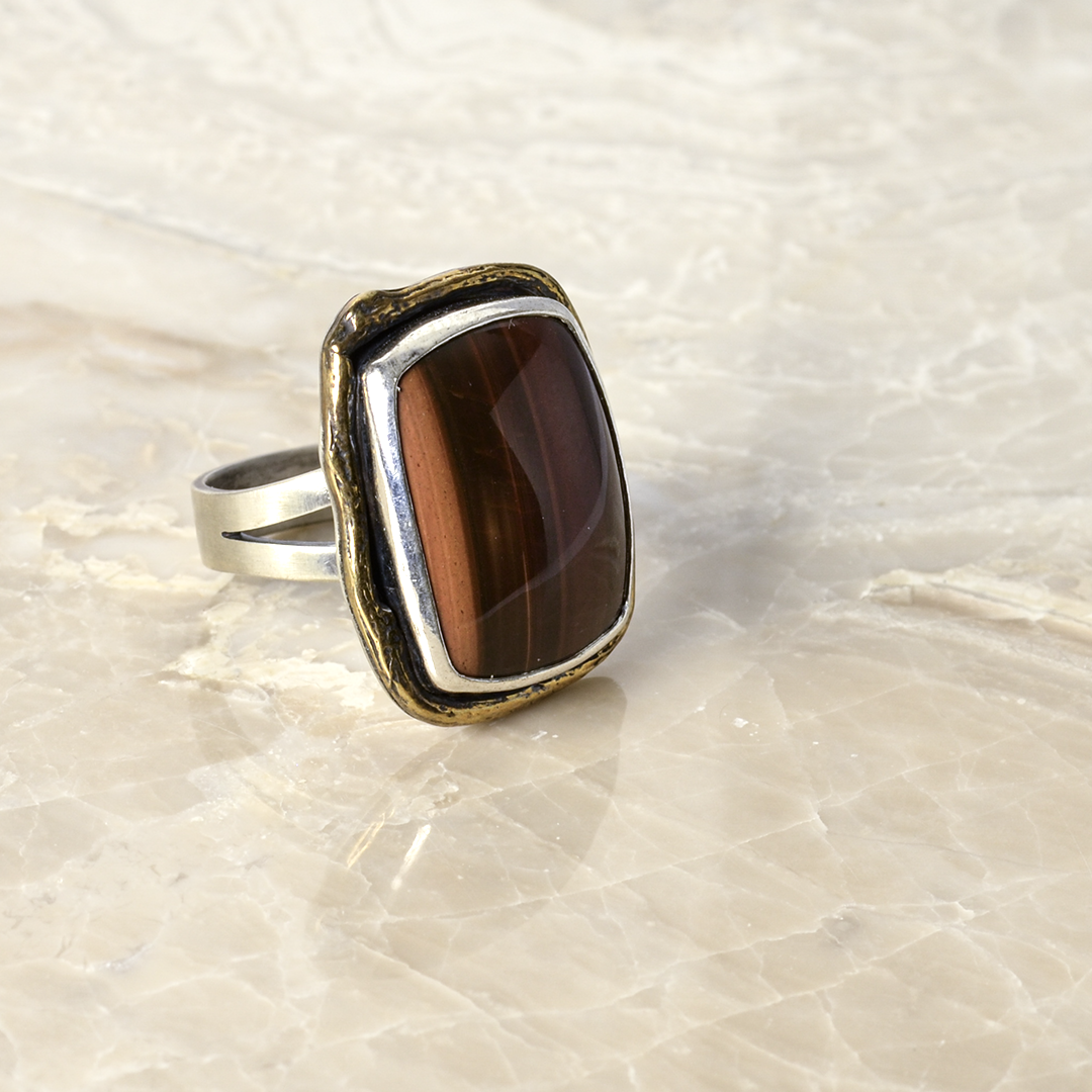 Greater Love Bat Cave Jasper Ring in Sterling Silver with Brass Branches