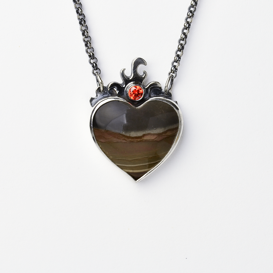 Journey Polychrome Jasper Sacred Heart Necklace in Sterling Silver