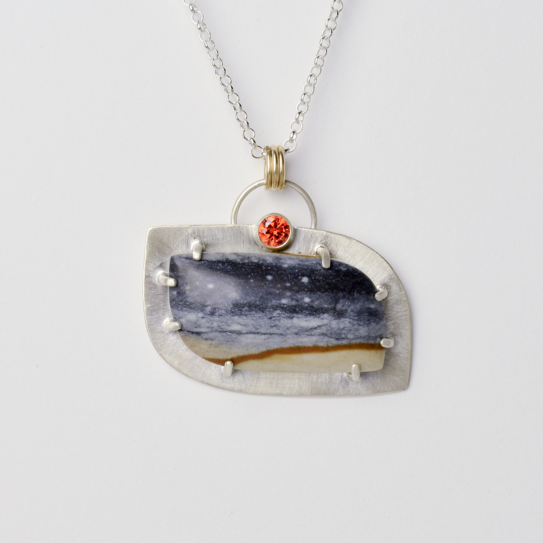 Journey Starry Night Jasper Necklace in Sterling Silver with Cubic Zirconia Accent