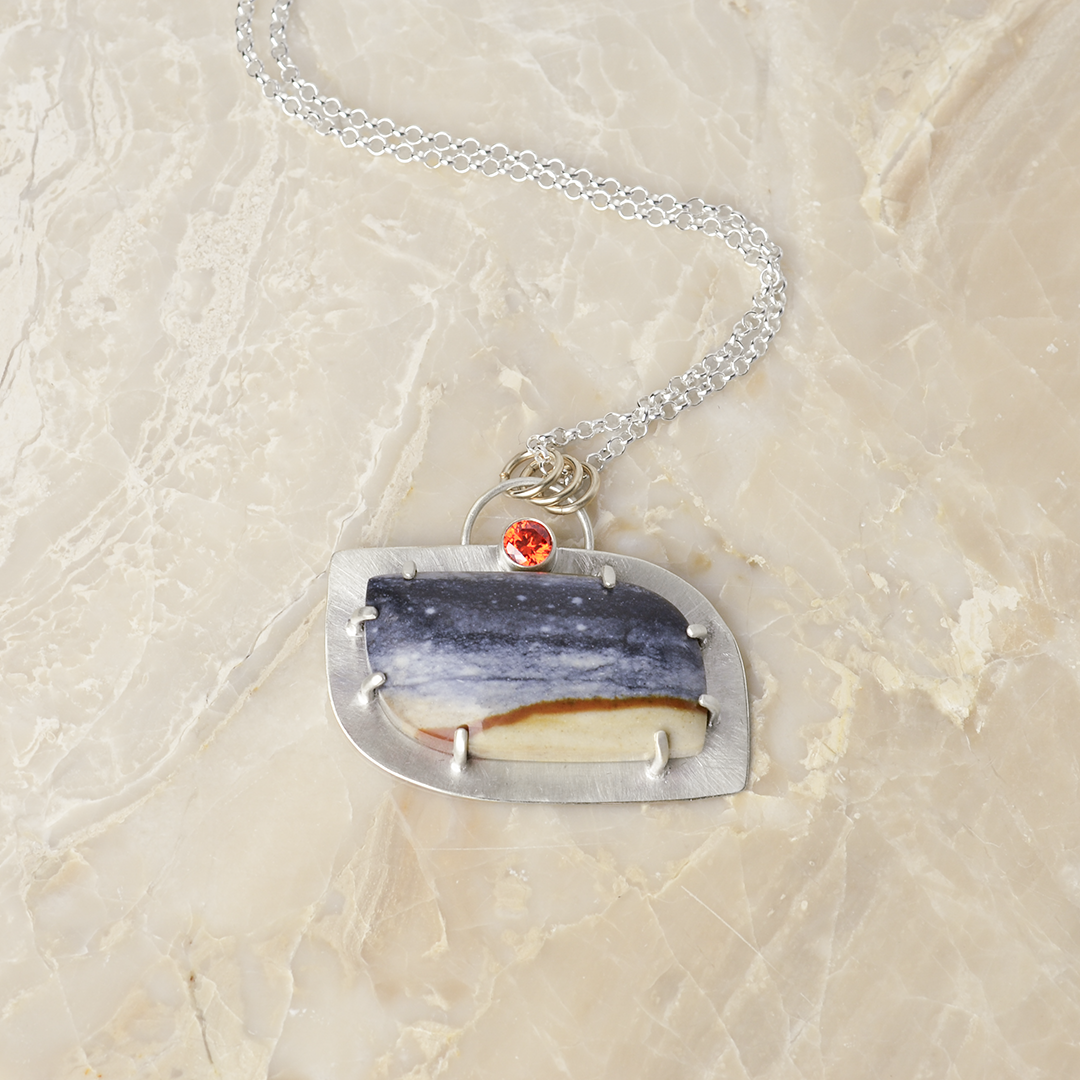 Journey Starry Night Jasper Necklace in Sterling Silver with Cubic Zirconia Accent