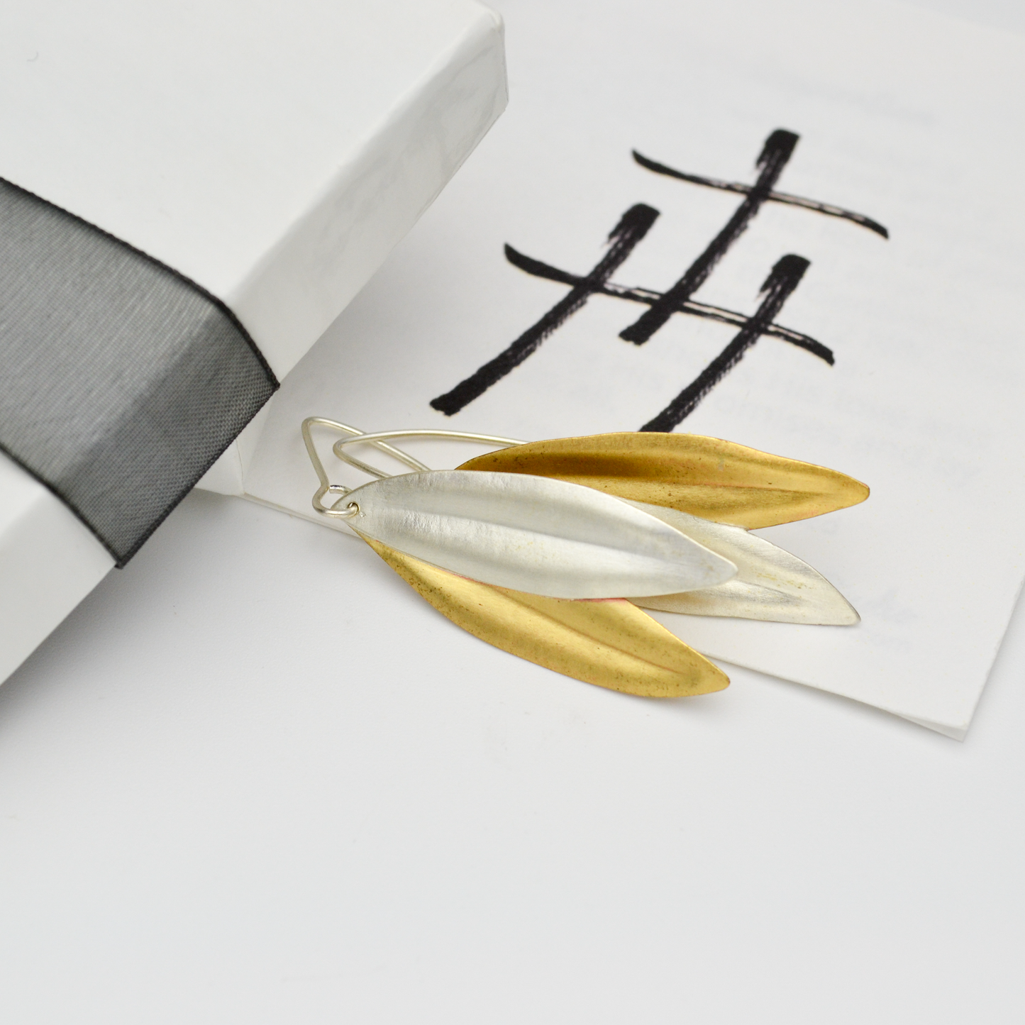 Peace Sterling Silver & Brass Olive Leaf Earrings
