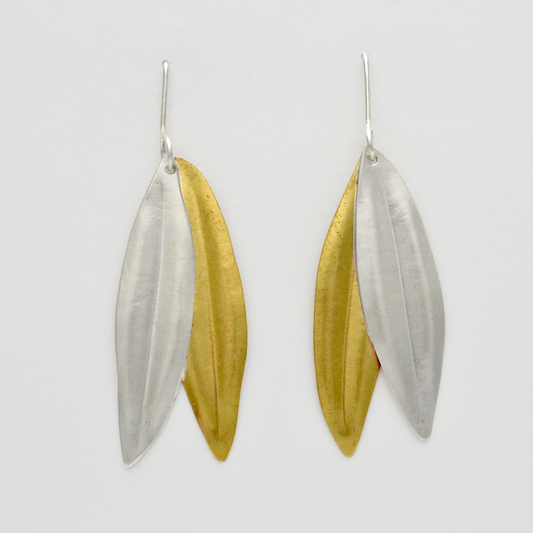 Peace Sterling Silver & Brass Olive Leaf Earrings