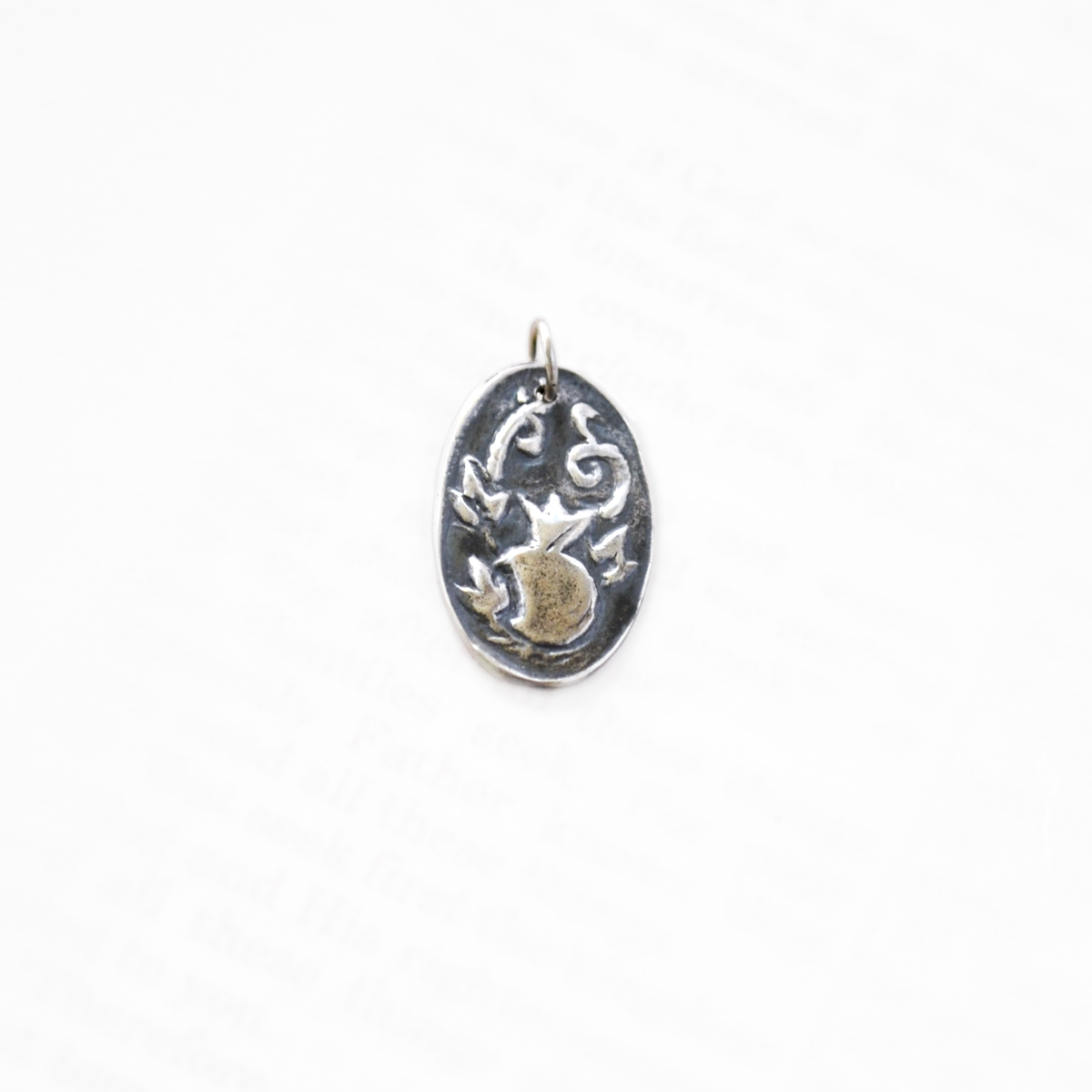 God Provides Silver Christian Charm with Pomegranate and Ivy Leaves-Tracy Hibsman Studio