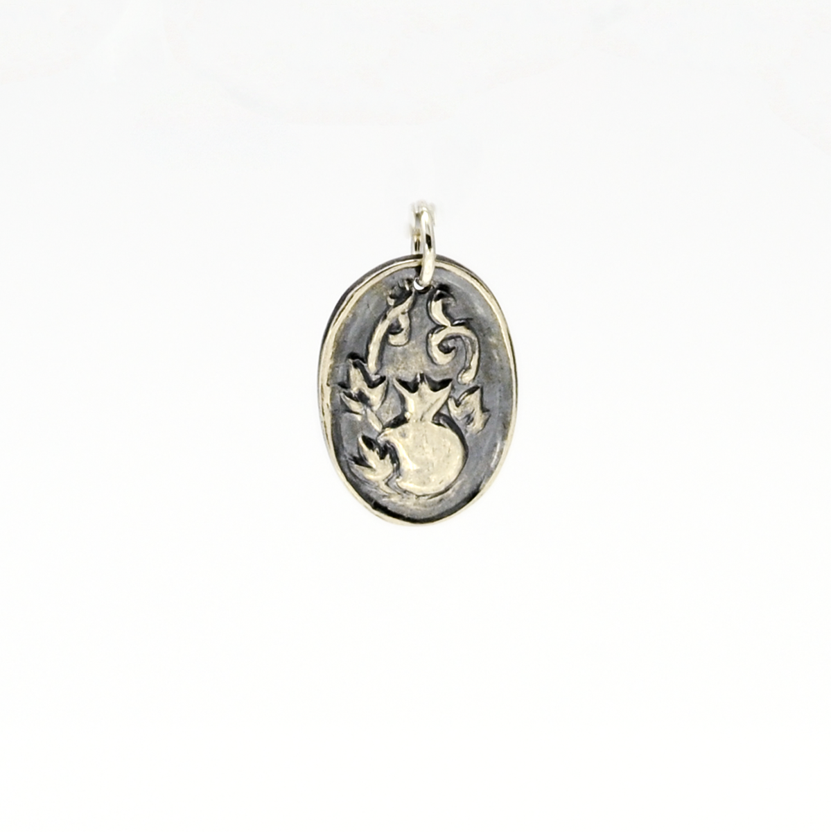 God Provides Silver Christian Charm with Pomegranate and Ivy Leaves-Tracy Hibsman Studio
