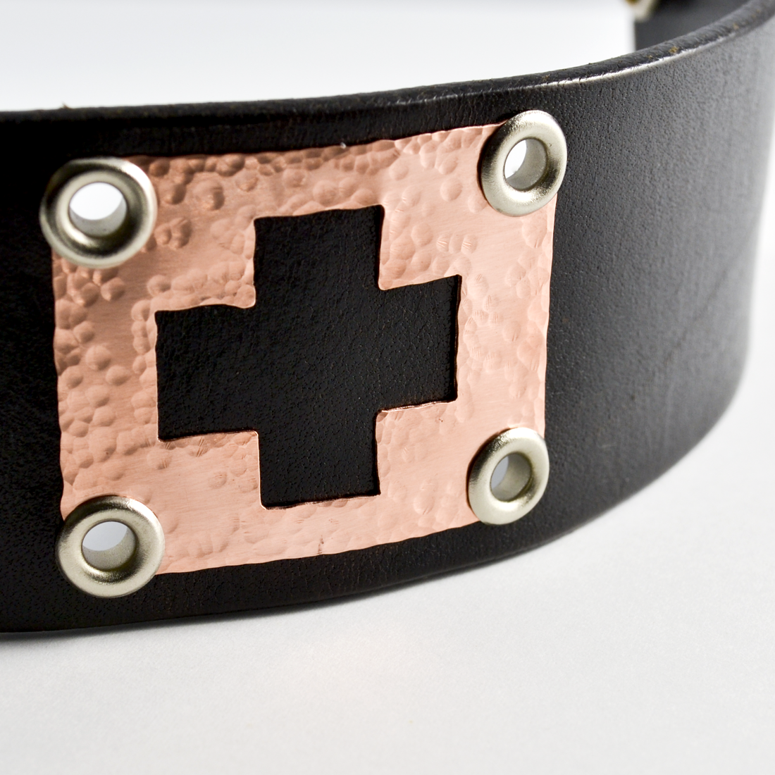 Greater Love Leather and Copper Christian Cuff Bracelet-Tracy Hibsman Studio