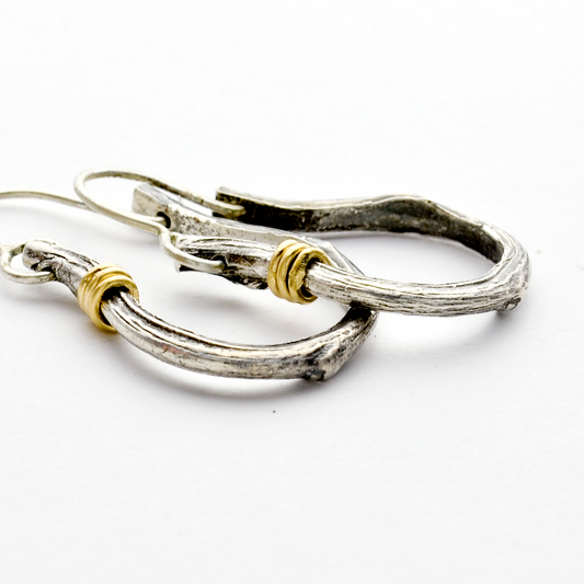 Greater Love Sterling Silver Branch Hoop Christian Earrings-Tracy Hibsman Studio