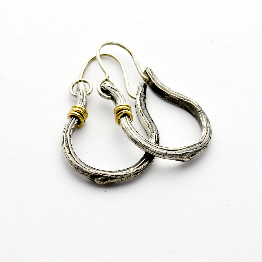 Greater Love Sterling Silver Branch Hoop Christian Earrings-Tracy Hibsman Studio