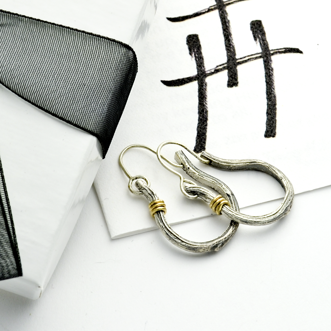 Greater Love Sterling Silver Branch Hoop Christian Earrings-Tracy Hibsman Studio