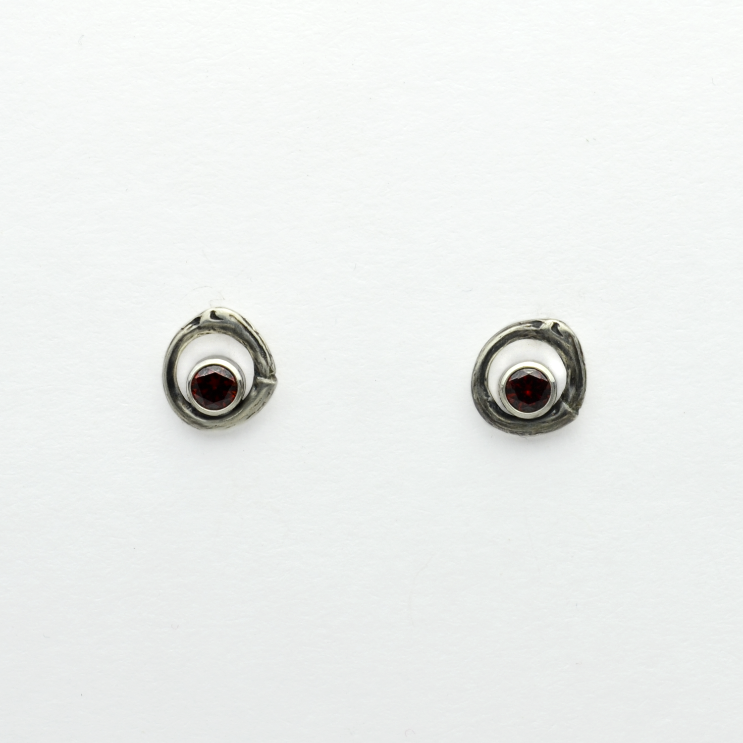 Greater Love Circle Branch & Garnet CZ Earrings-Tracy Hibsman Studio