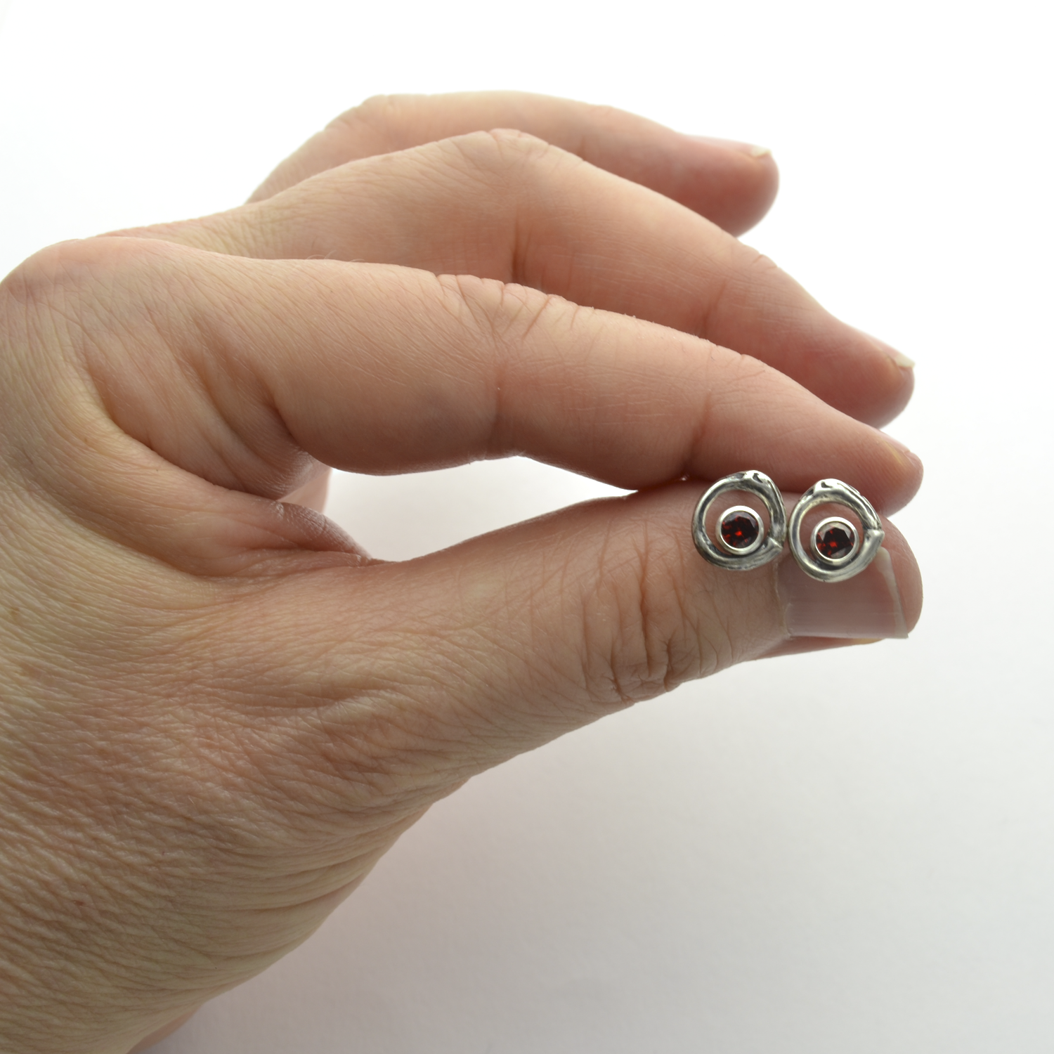 Greater Love Circle Branch & Garnet CZ Earrings-Tracy Hibsman Studio