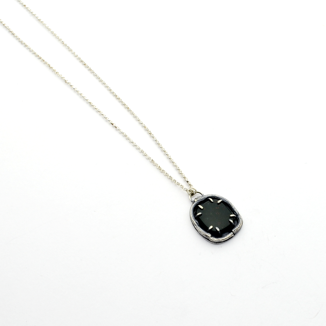 Greater Love Sterling Silver & Bloodstone Necklace-Tracy Hibsman Studio