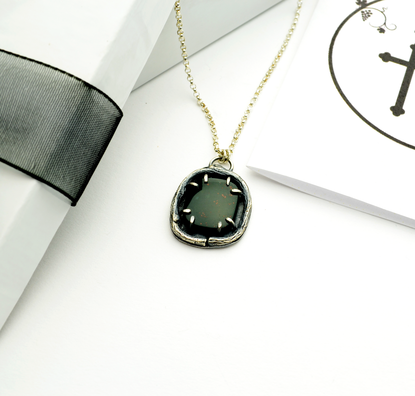 Greater Love Sterling Silver & Bloodstone Necklace-Tracy Hibsman Studio