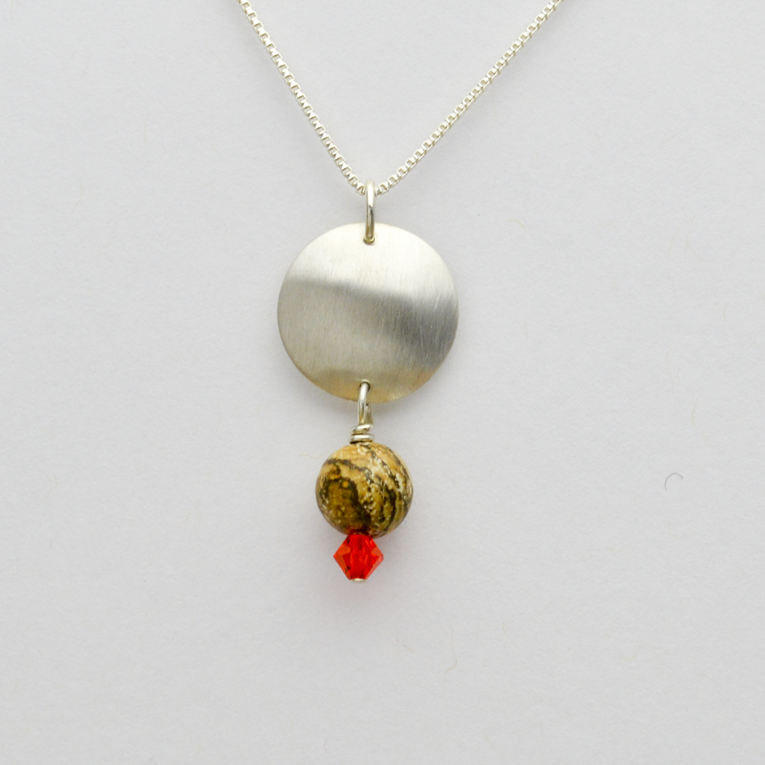 Journey Sterling Silver Disc and Landscape Jasper Christian Necklace