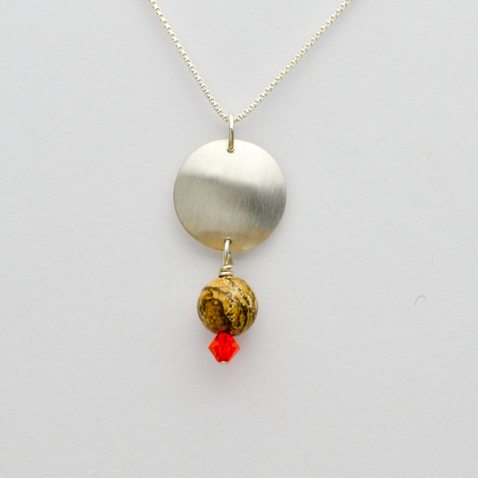 Journey Sterling Silver Disc and Landscape Jasper Christian Necklace