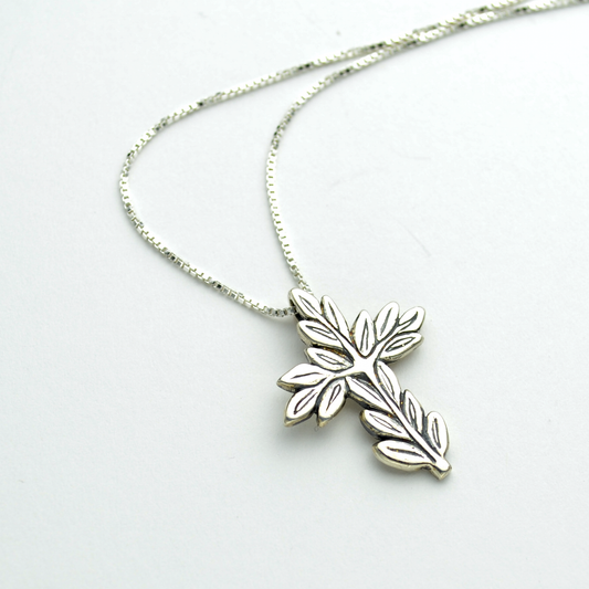Peace Sterling Silver Olive Branch Cross Necklace