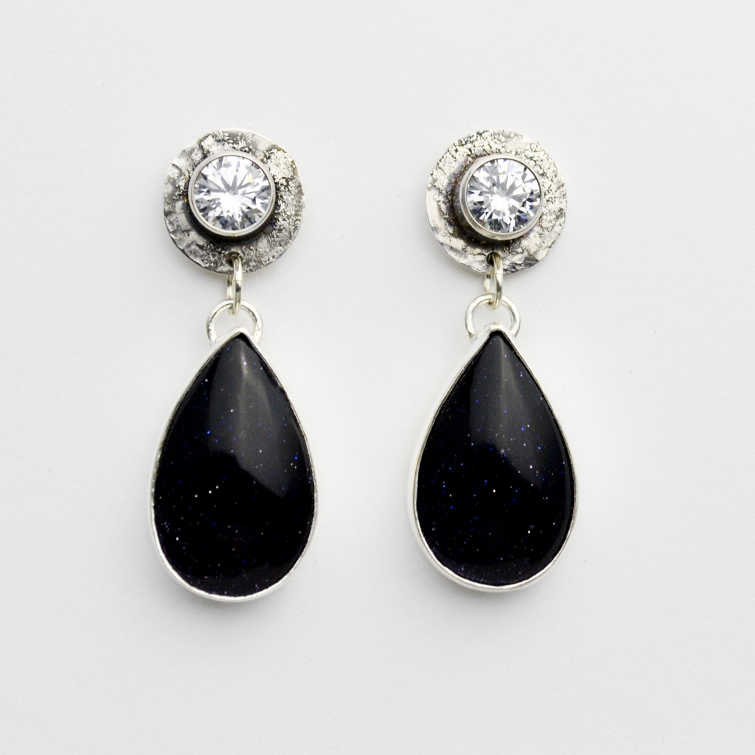Praise Him Goldstone Tier Drop Earrings with White CZ