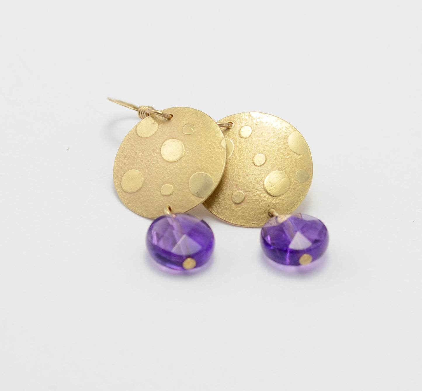 Joy Brass and Amethyst Textured Disc Earrings-Tracy Hibsman Studio
