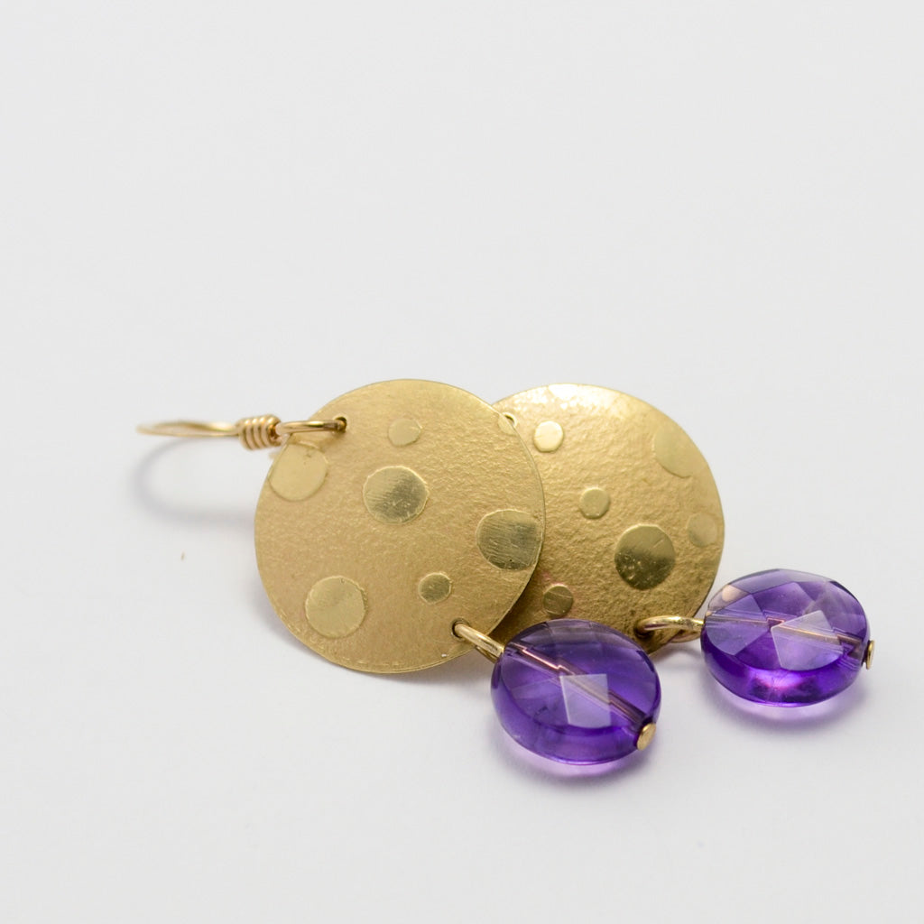 Joy Brass and Amethyst Textured Disc Earrings-Tracy Hibsman Studio