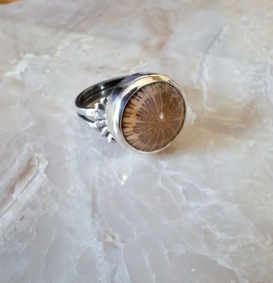 Flowers of the Field Fossilized Coral Ring