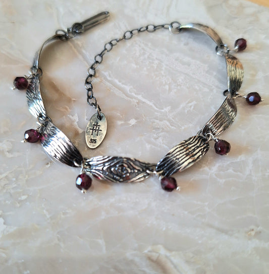 Greater Love Woodgrain Ovals & Garnet Bracelet in Sterling Silver