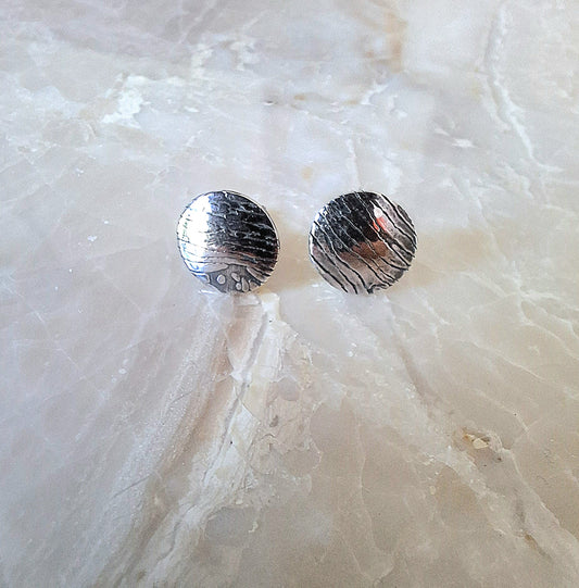 Greater Love Woodgrain Sterling Silver Studs