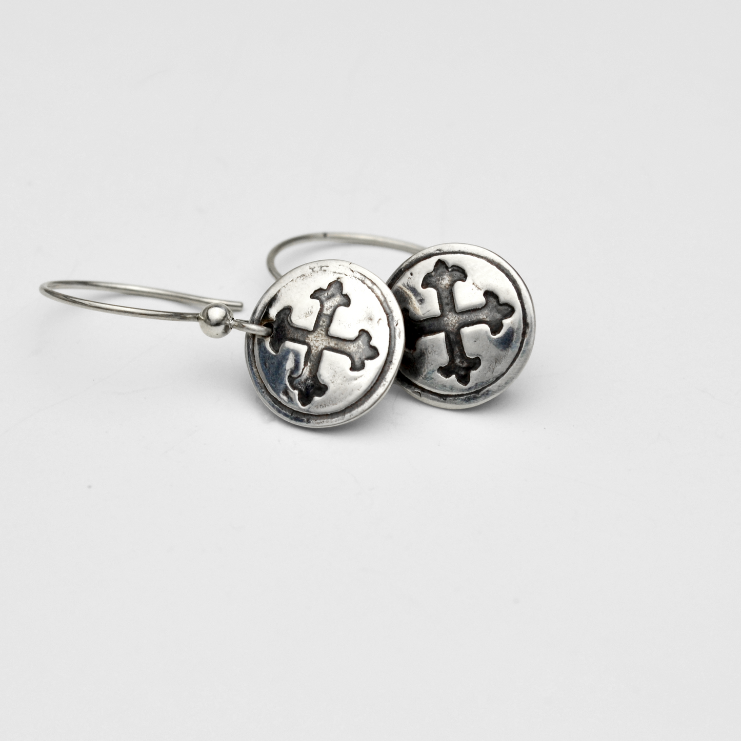 Fleur De Lis Cross Earrings in Fine Silver and Sterling Silver