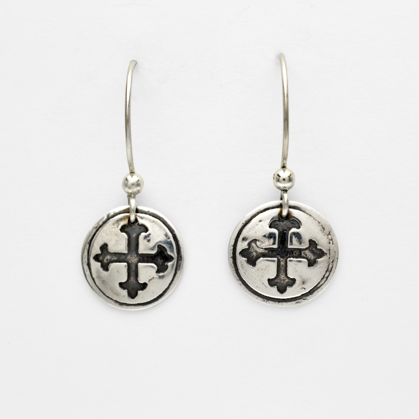 Fleur De Lis Cross Earrings in Fine Silver and Sterling Silver