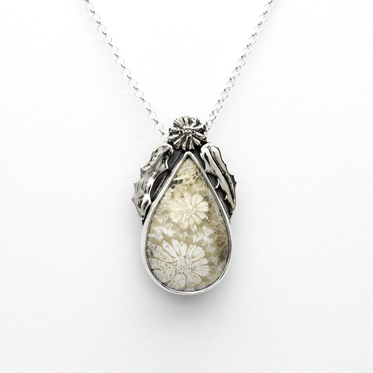 Flowers of the Field Fossil Coral Tier Drop Necklace in Sterling Silver