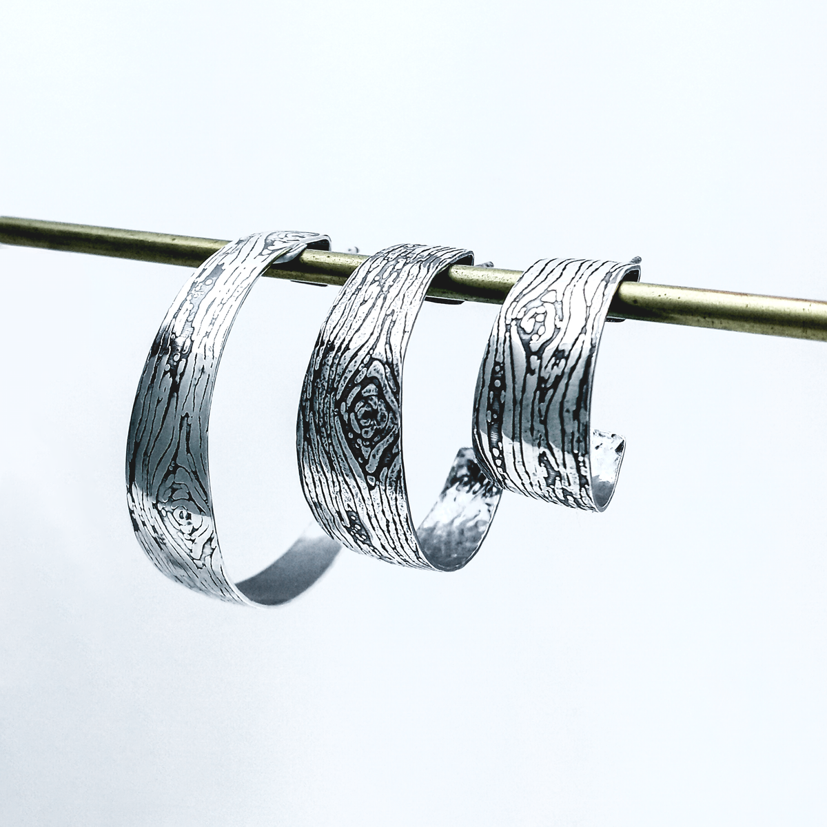 Christian Woodgrain Hoop Earrings | Sterling Silver Cross Symbol