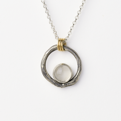 Greater Love Sterling Silver Circle Branch & Moonstone Necklace With 14kt Gold Filled Accent