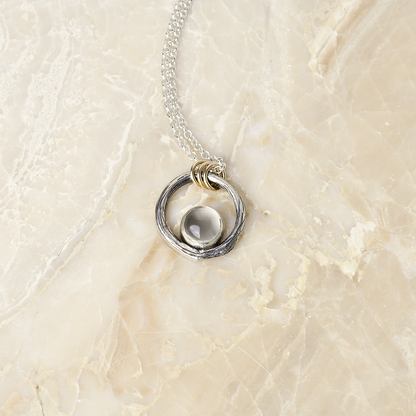 Greater Love Sterling Silver Circle Branch & Moonstone Necklace With 14kt Gold Filled Accent