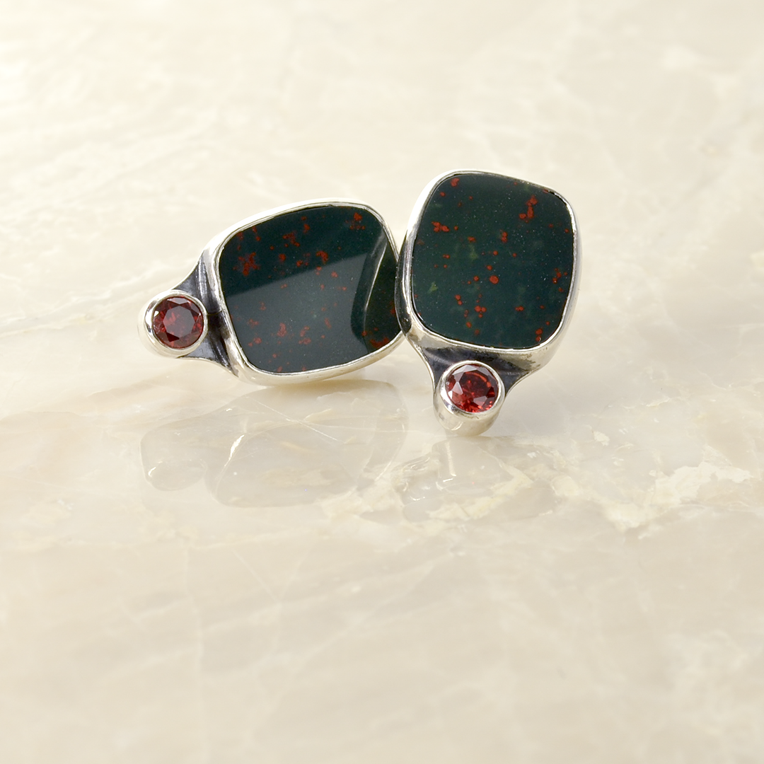 Greater Love Bloodstone & CZ Post Earrings