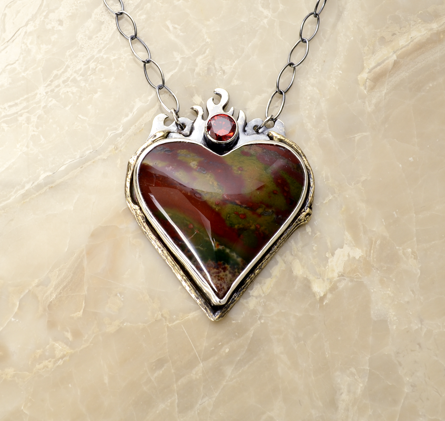 Greater Love Sacred Heart Necklace with Bloodstone & CZ