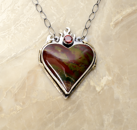 Greater Love Sacred Heart Necklace with Bloodstone & CZ