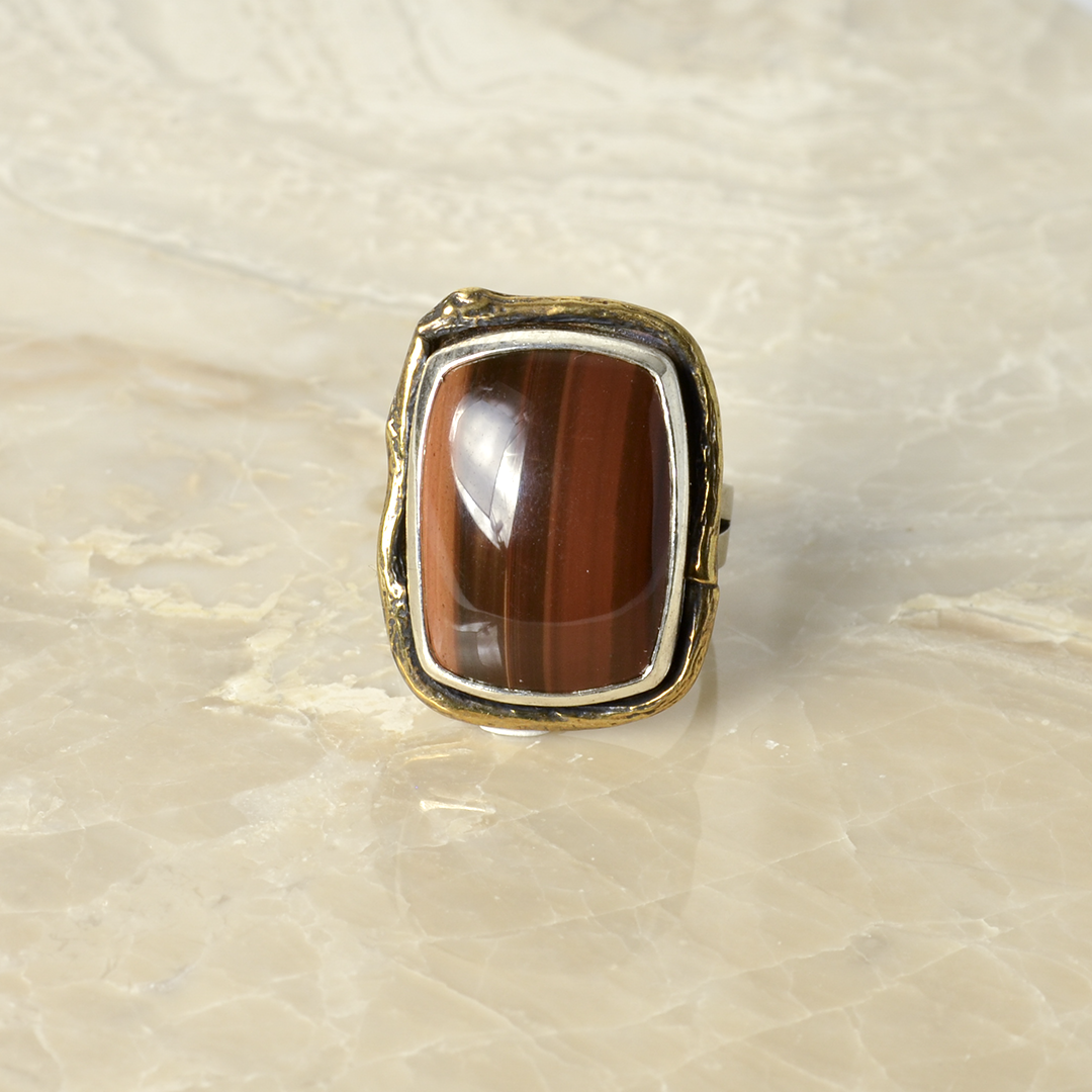 Greater Love Bat Cave Jasper Ring in Sterling Silver with Brass Branches