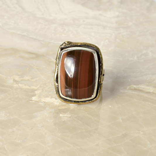 Greater Love Bat Cave Jasper Ring in Sterling Silver with Brass Branches