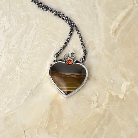 Journey Polychrome Jasper Sacred Heart Necklace in Sterling Silver