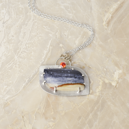 Journey Starry Night Jasper Necklace in Sterling Silver with Cubic Zirconia Accent