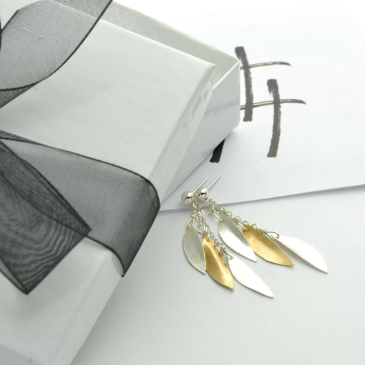 Peace Sterling Silver & Brass Olive Leaf Dangle Christian Earrings-Tracy Hibsman Studio