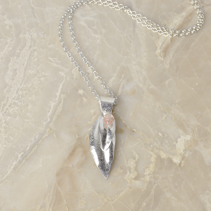 Peace Sterling Silver Olive Leaf & Pink Crystal Necklace