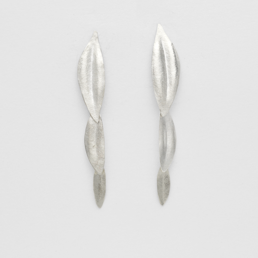 Peace Three Olive Leaf Dangle Earrings in Sterling Silver