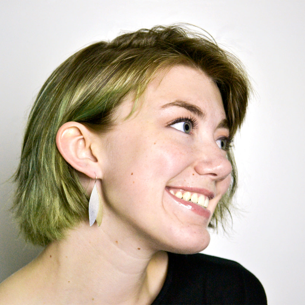 Peace Sterling Silver & Brass Olive Leaf Earrings-Tracy Hibsman Studio