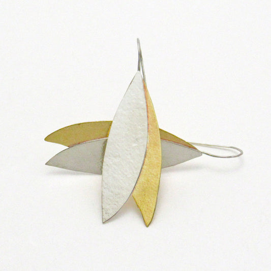 Peace Sterling Silver & Brass Olive Leaf Earrings-Tracy Hibsman Studio