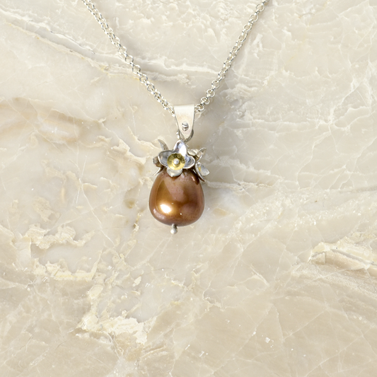 Peace Olive Blossom & Pearl Necklace Silver & 24kt Gold