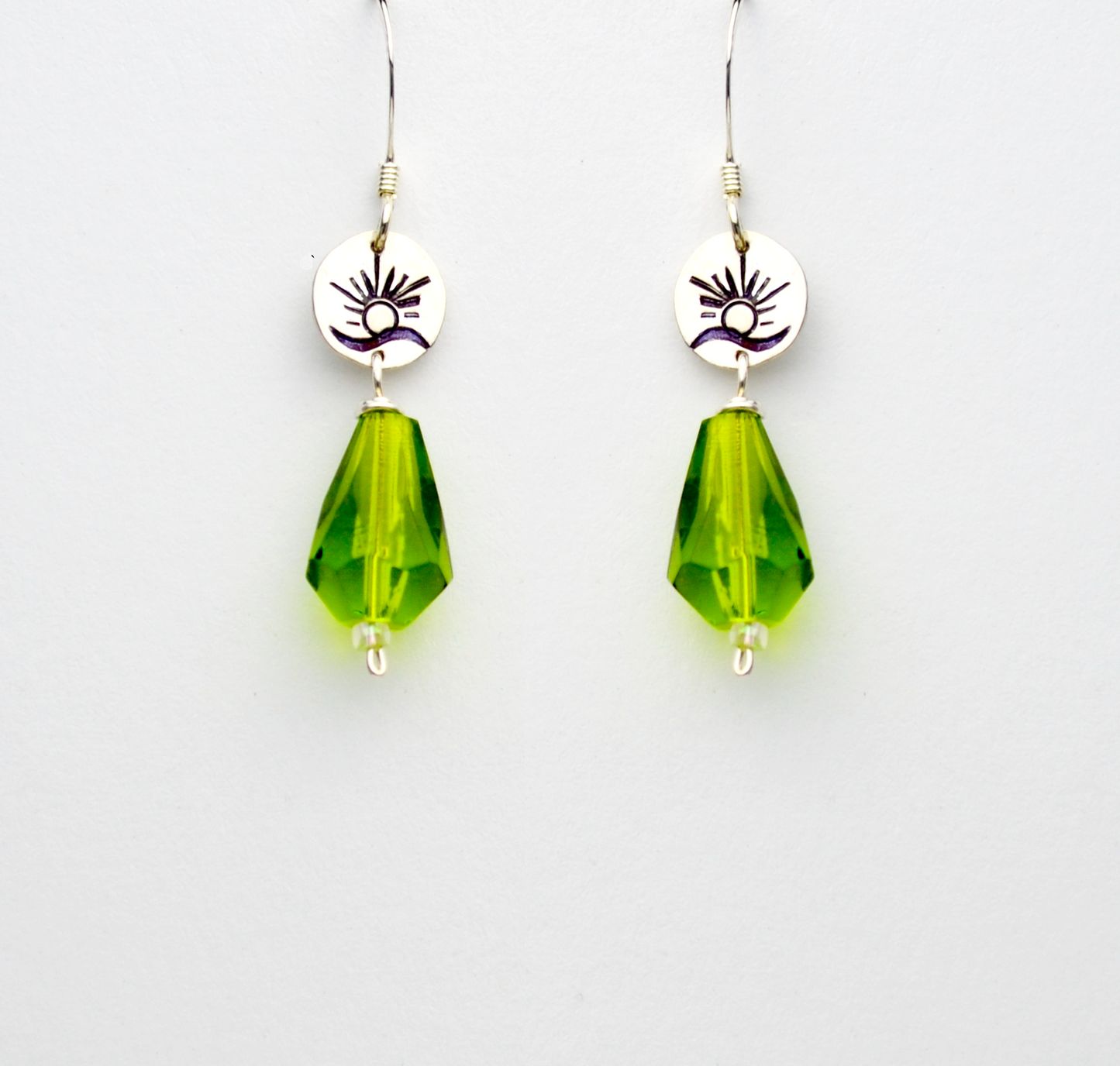 Hope Earrings in Sterling Silver and Green Czech Crystal