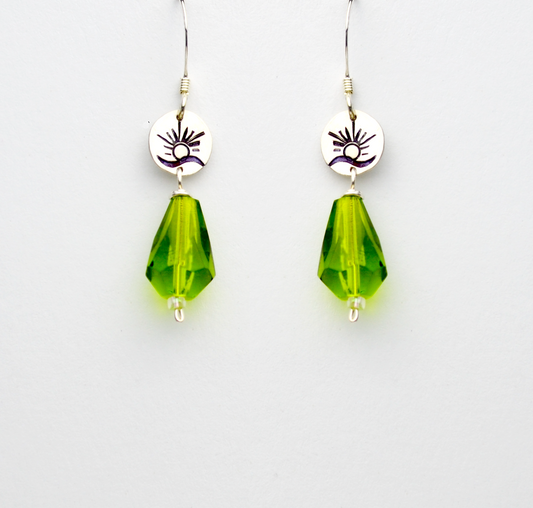 Hope Earrings in Sterling Silver and Green Czech Crystal