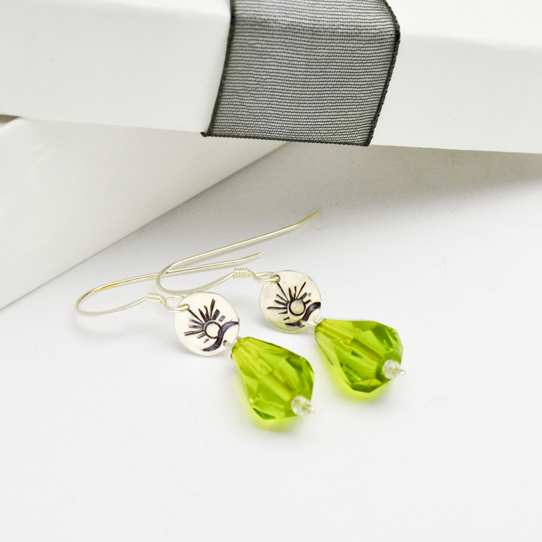 Hope Earrings in Sterling Silver and Green Czech Crystal